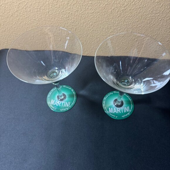 Martini Glasses With Hand Painted Olive Design & Green Base Set Of Two - Picture 3 of 7